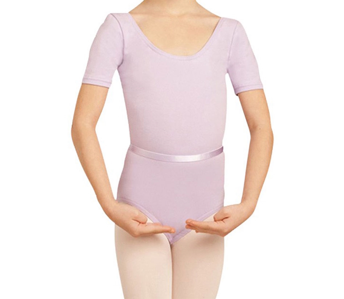 CADC capezio childs cotton short sleeves ballet leotard with satin belt