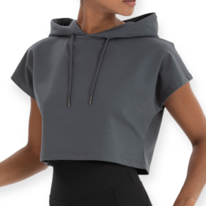 Oversized Κοντομάνικη Κοντή Φούτερ Γκρι