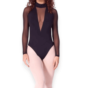 Μακρυμάνικο Κορμάκι με Διαφάνεια και V Capezio Μαύρο